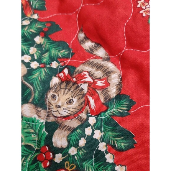 Christmas Tree Skirt Red Green Bambi Rabbit Cats Dogs Quilted Candy Cane 57" - Picture 10 of 12